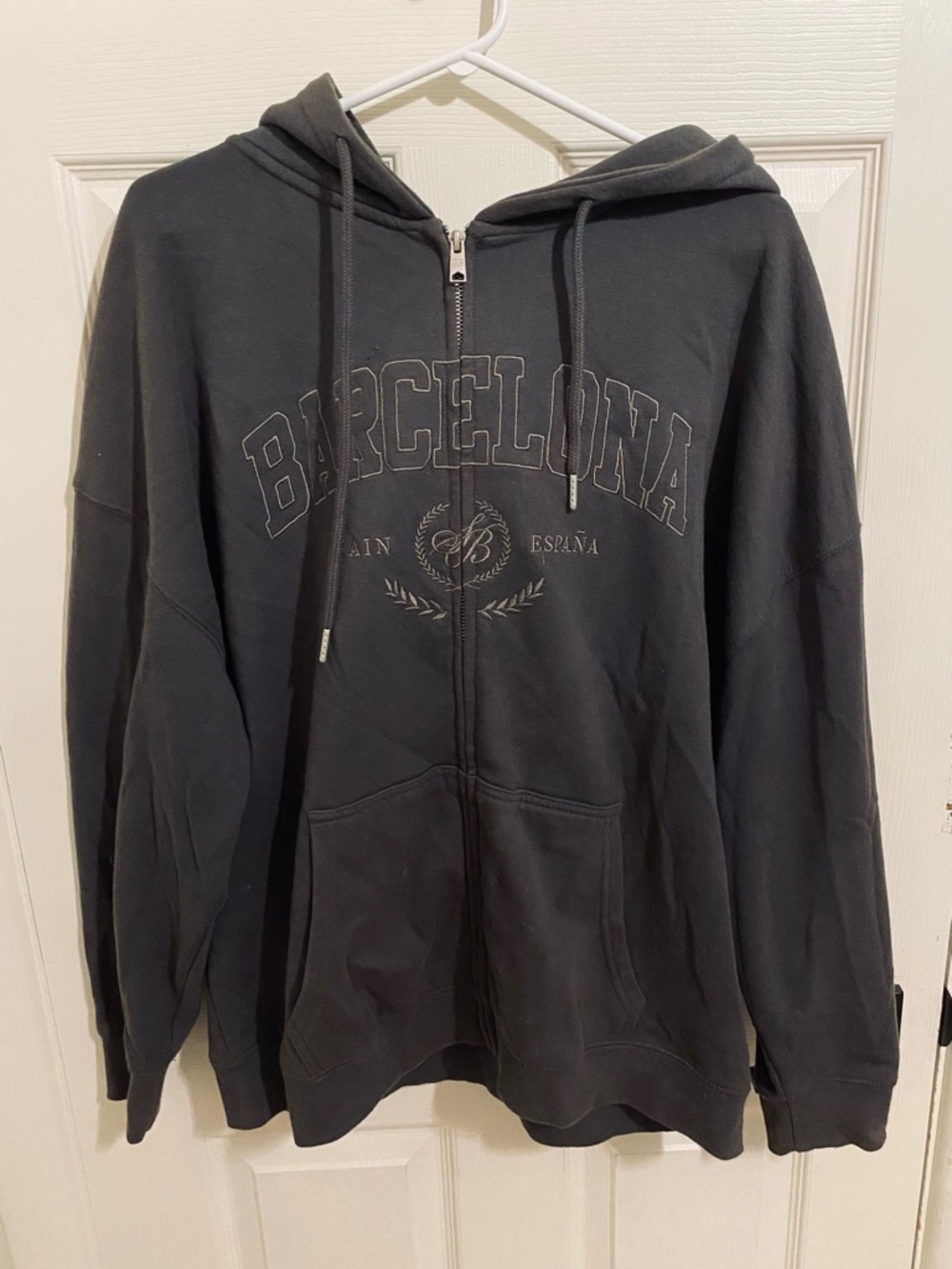 Garage dark grey oversized embroidered zip-up hoodie size large
